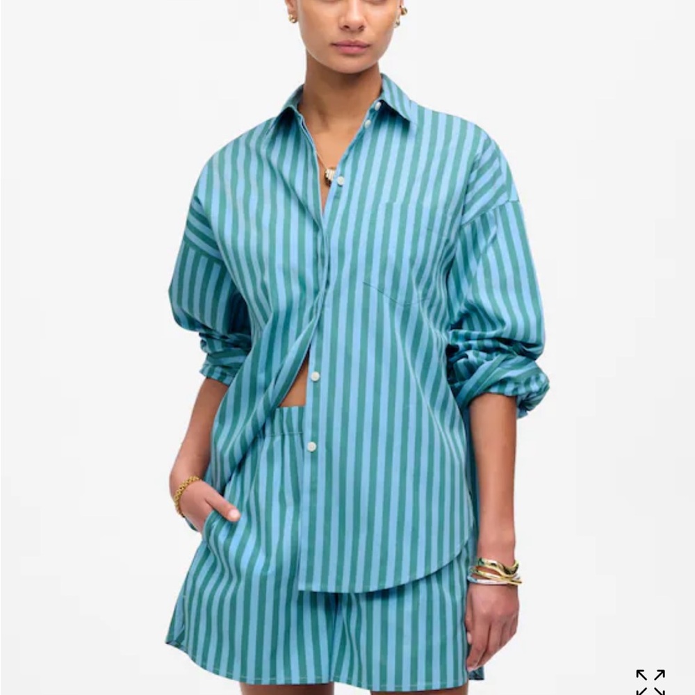 Madewell Green and Blue Striped Shirt